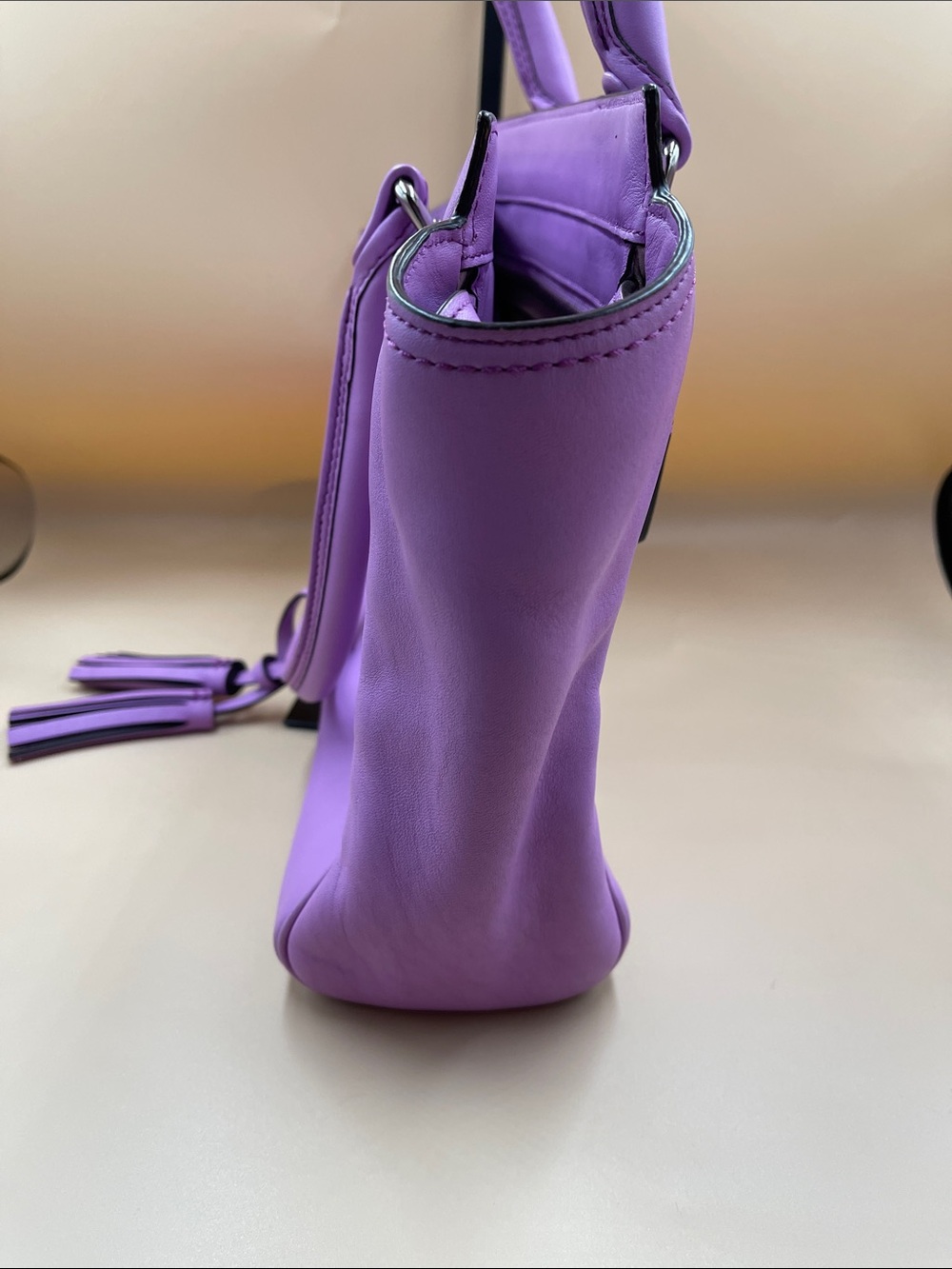 Coach Purple Leather Tote with Tassel Charm - Picture 4 of 9